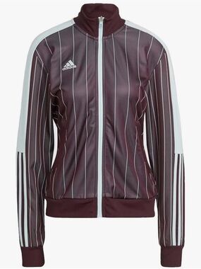 Adidas Originals Brown Pinstripe Cropped Track Jacket w/ Aqua Details